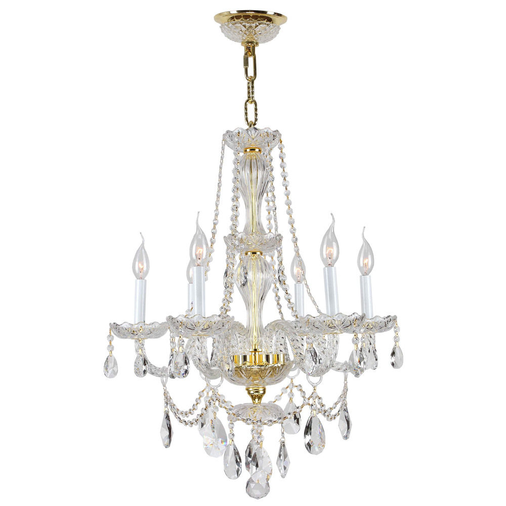 Provence 6-Light Gold Finish and Clear Crystal Chandelier 23 in. Dia x 31 in. H Medium