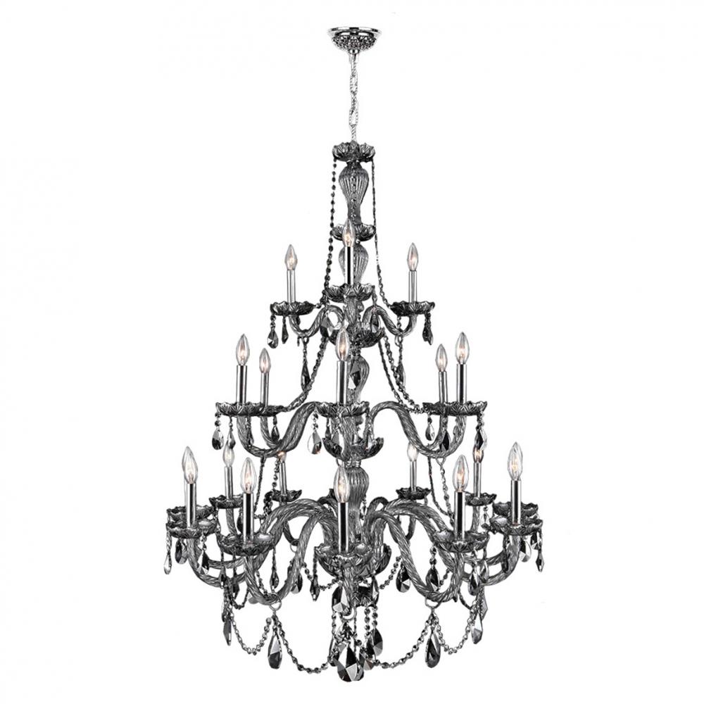 Provence 21-Light Chrome Finish and Smoke Crystal Chandelier 38 in. Dia x 54 in. H Three 3 Tier Larg