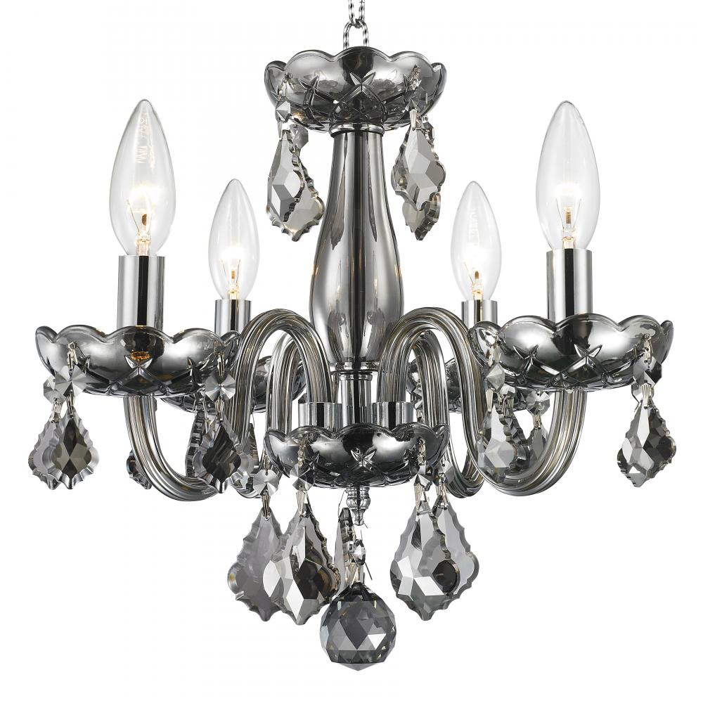 Clarion 4-Light Chrome Finish and Smoke Crystal Chandelier 16 in. Dia x 12 in. H Mini