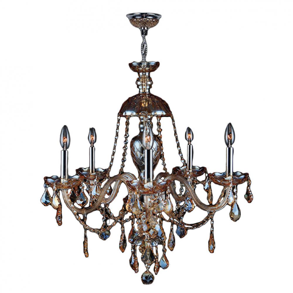Provence Collection 5 Light Chrome Finish and Amber Crystal Chandelier 25" D x 28" H Large