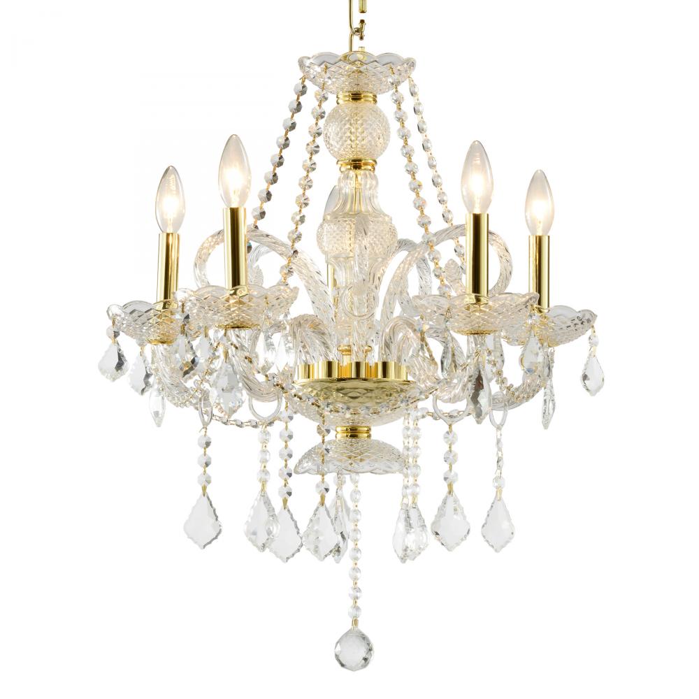 Provence 5-Light Gold Finish and Clear Crystal Chandelier 20 in. Dia x 22 in. H Medium