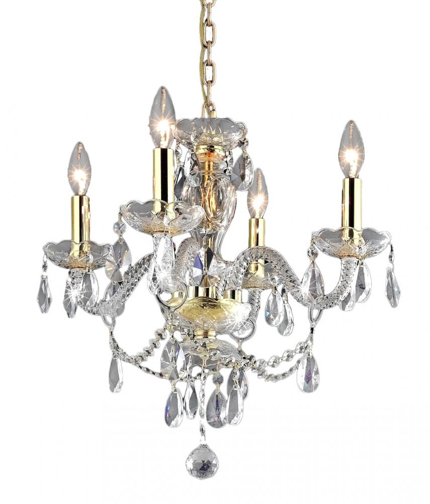 Provence 4-Light Gold Finish and Clear Crystal Chandelier 17 in. Dia x 18 in. H Medium