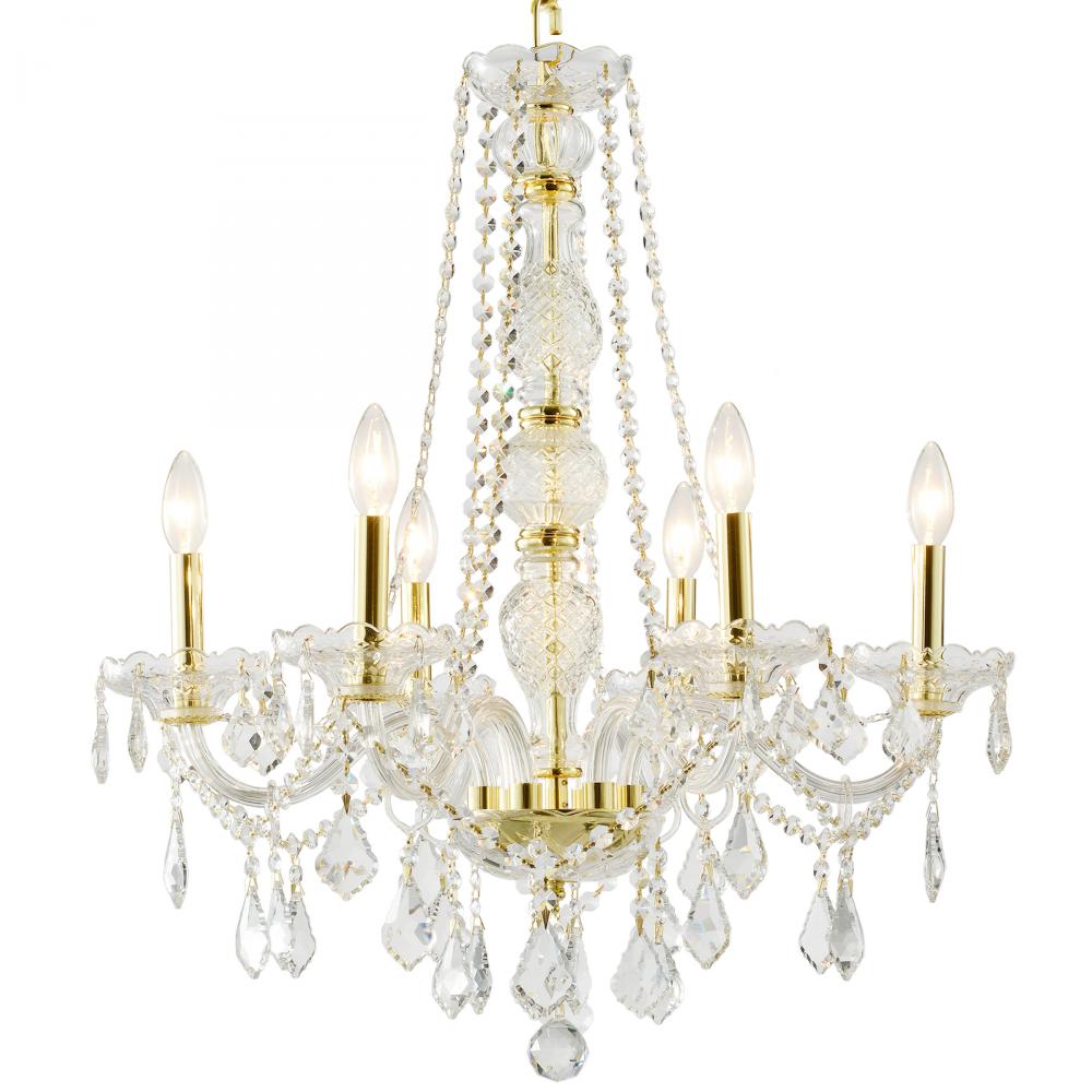 Provence 6-Light Gold Finish and Clear Crystal Chandelier 24 in. Dia x 28 in. H Large