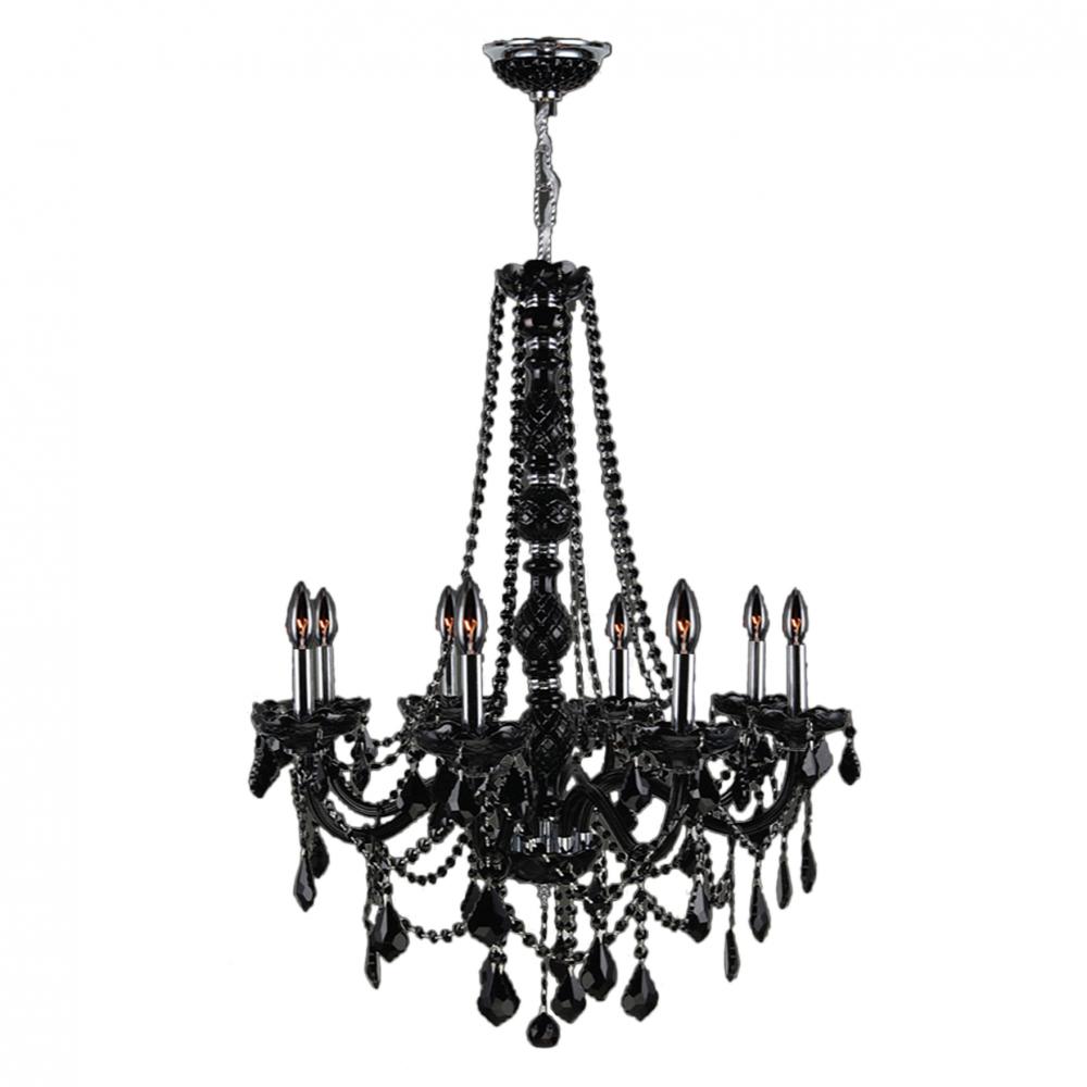 Provence Collection 8 Light Chrome Finish and Black Crystal Chandelier 28" D x 34" H Large