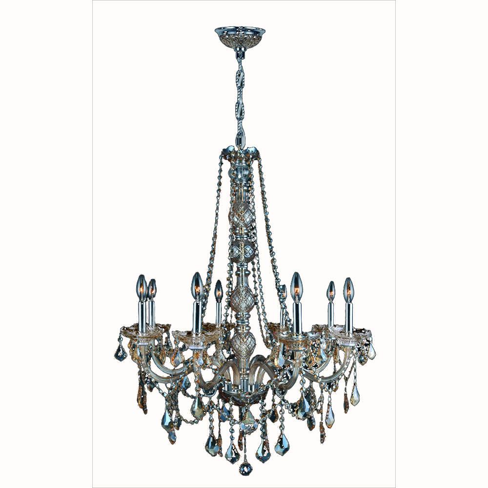 Provence 8-Light Chrome Finish and Golden Teak Crystal Chandelier 28 in. Dia x 34 in. H Large