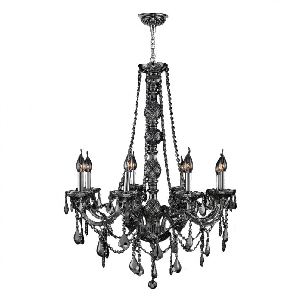Provence 8-Light Chrome Finish and Smoke Crystal Chandelier 28 in. Dia x 34 in. H Large
