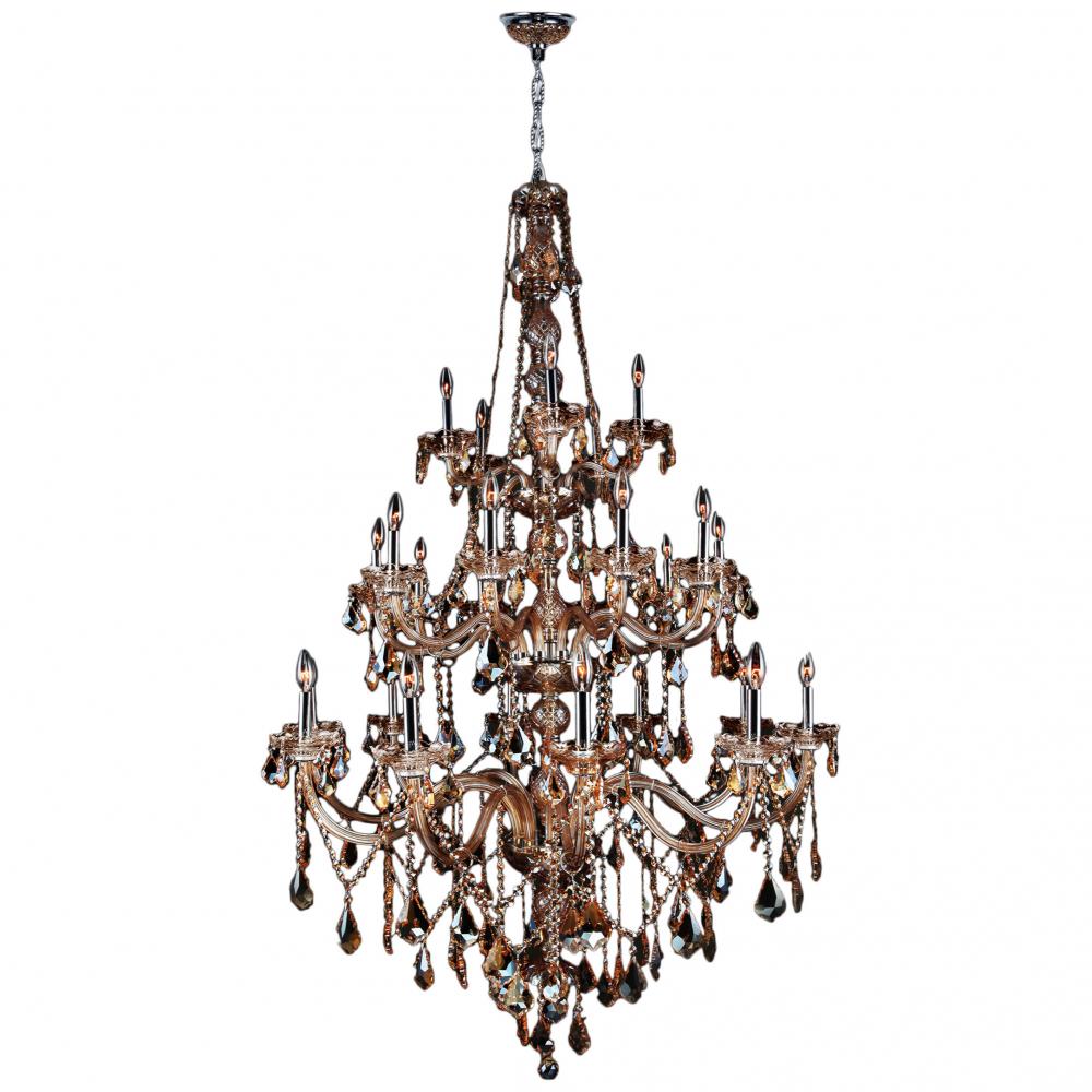 Provence 25-Light Chrome Finish and Amber Crystal Chandelier 43 in. Dia x 68 in. H Three 3 Tier Extr
