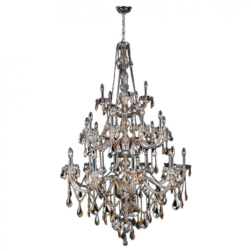 Provence 25-Light Chrome Finish and Golden Teak Crystal Chandelier  43 in. Dia x 68 in. H Three 3 Ti