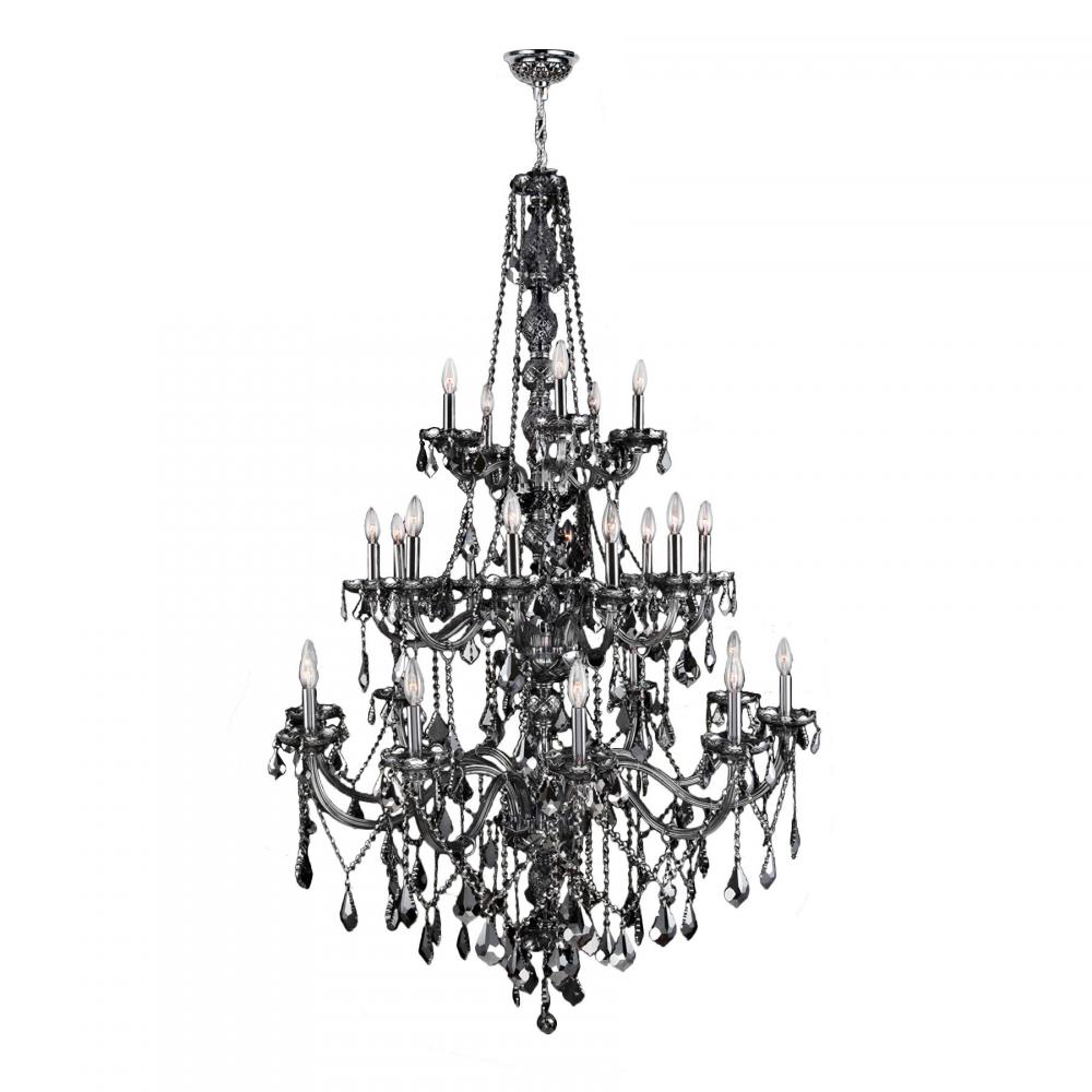Provence 25-Light Chrome Finish and Smoke Crystal Chandelier  43 in. Dia x 68 in. H Three 3 Tier Ext