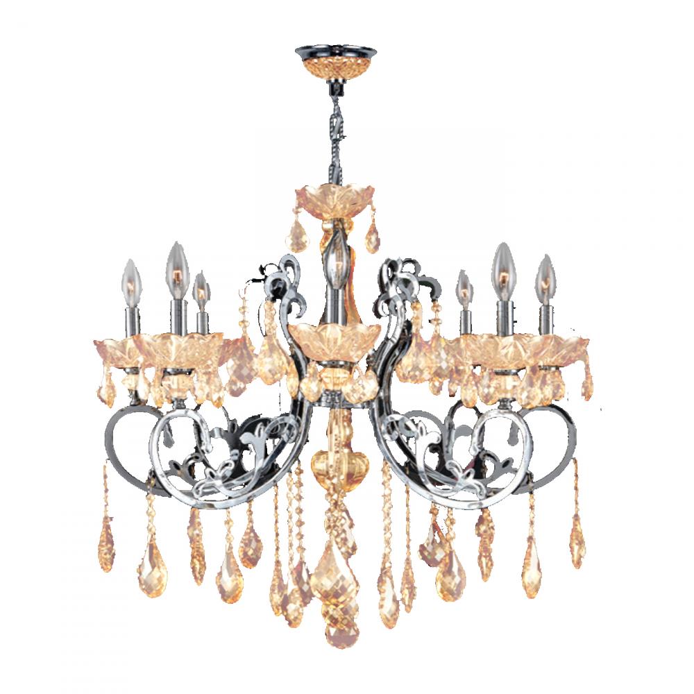 Kronos Collection 8 Light Chrome Finish and Amber Crystal Chandelier 30" D x 26" H Large