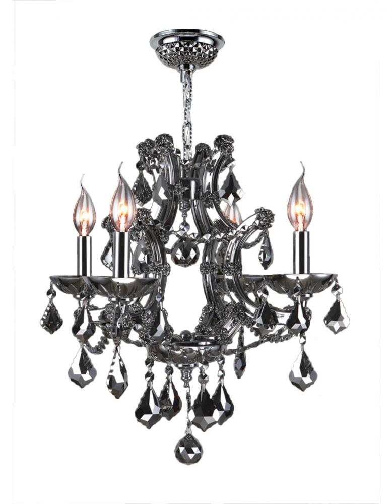 Lyre Collection 4 Light Chrome Finish and Smoke Crystal Chandelier 19" D x 18" H Medium