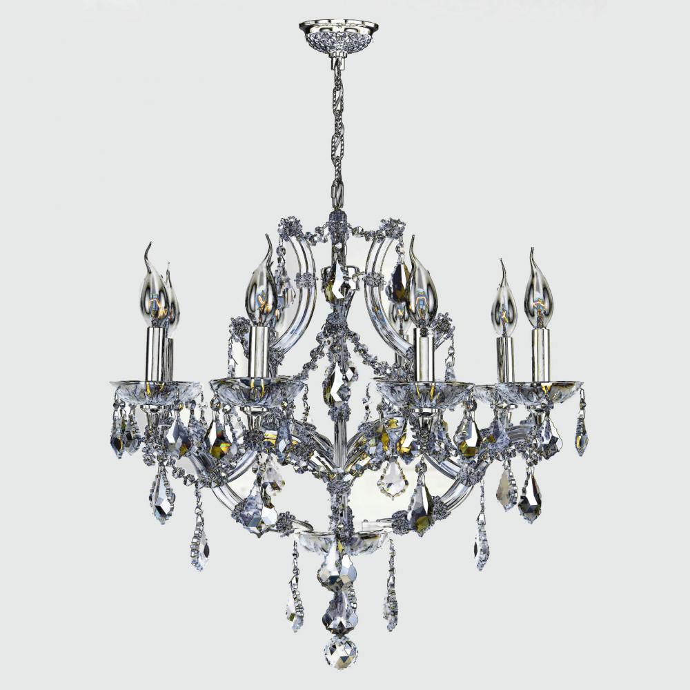 Lyre Collection 8 Light Chrome Finish and Golden Teak Crystal Chandelier 26" D x 22" H Large