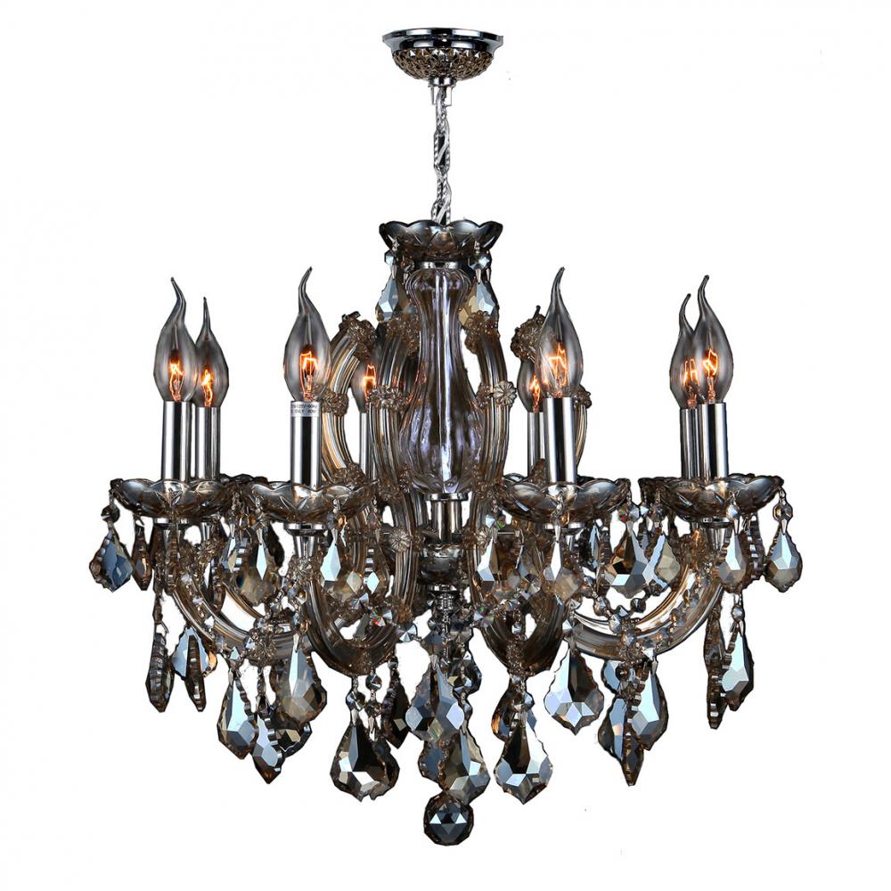 Catherine 6-Light Chrome Finish and Golden Teak Crystal Chandelier 20 in. Dia x 20 in. H Medium