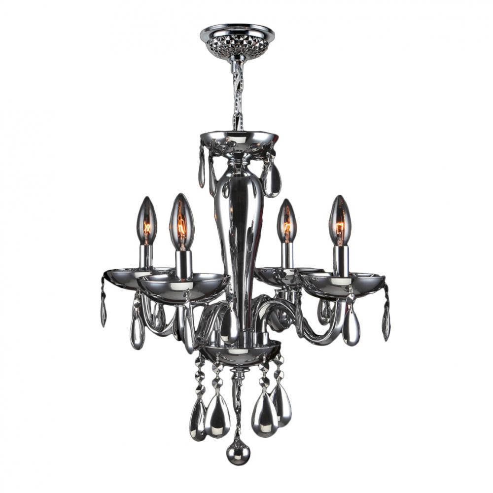 Gatsby Collection 4 Light Chrome Finish and Chrome Blown Glass Chandelier 16" D x 18" H Mini