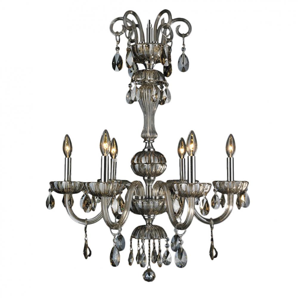 Carnivale 6-Light Chrome Finish and Golden Teak Crystal Chandelier 25 in. Dia x 32 in. H Large