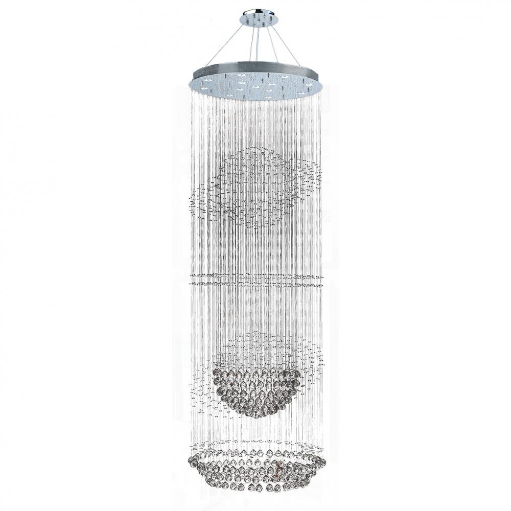 Saturn 13-Light Chrome Finish and Clear Crystal Galaxy Chandelier 32 in. Dia x 96 in. H Two 2 Tier L