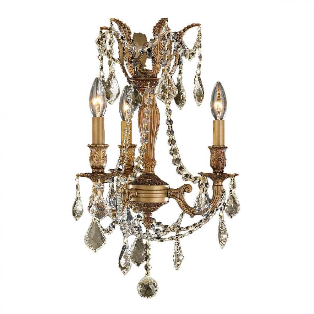 Windsor 3-Light French Gold Finish and Golden Teak Crystal Mini Chandelier 13 in. Dia x 18 in. H