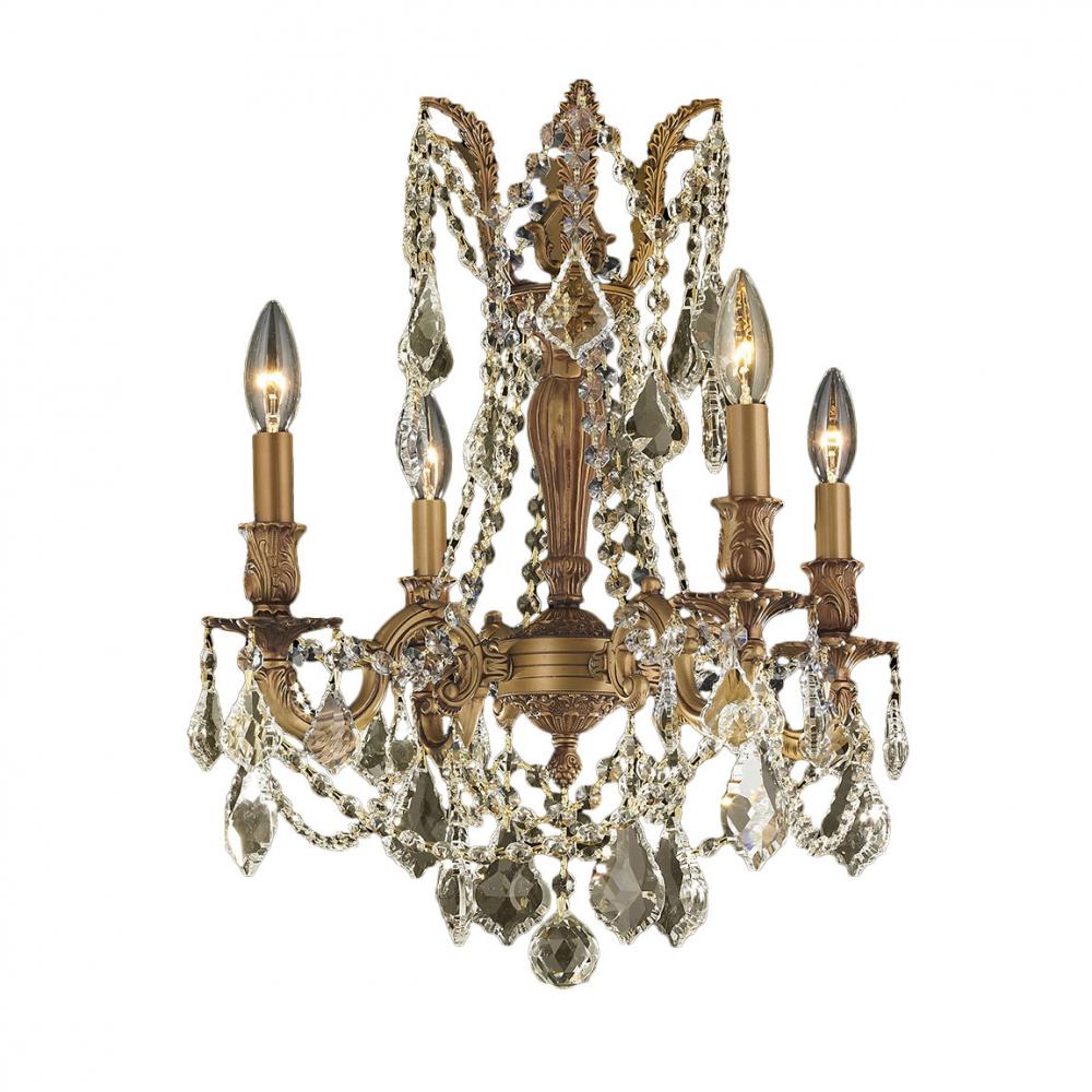 Windsor 4-Light French Gold Finish and Golden Teak Crystal Chandelier 17 in. Dia x 21 in. H Medium