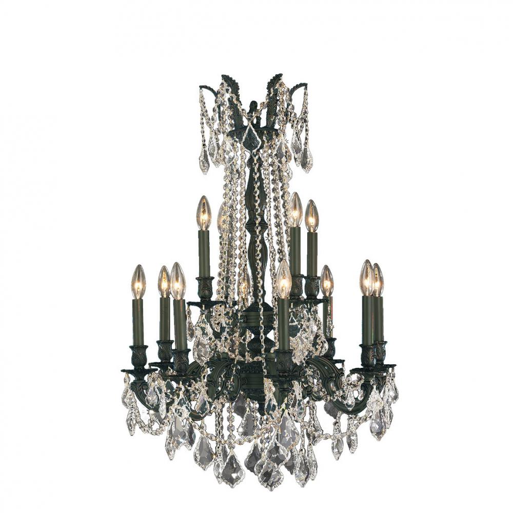 Windsor 12-Light dark Bronze Finish and Clear Crystal Chandelier 24 in. Dia x 36 in. H Two 2 Tier La