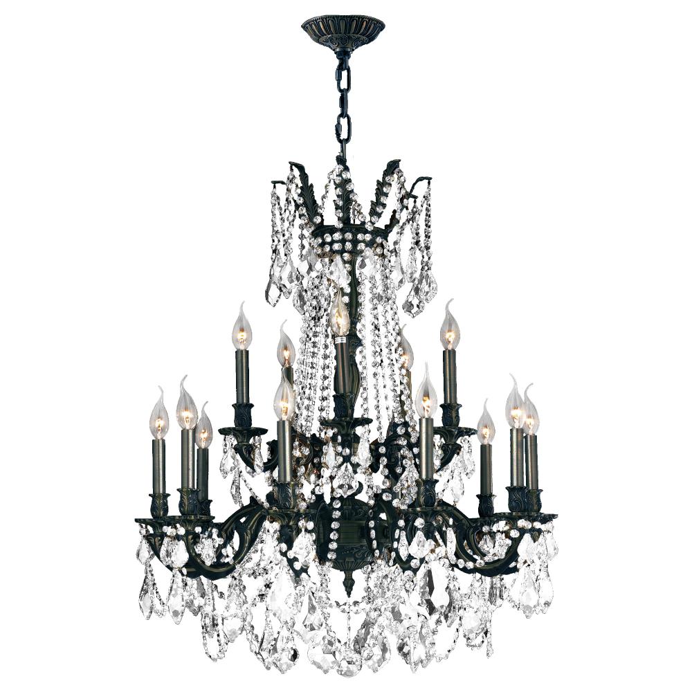 Windsor 15-Light dark Bronze Finish and Clear Crystal Chandelier 28 in. Dia x 36 in. H Two 2 Tier La