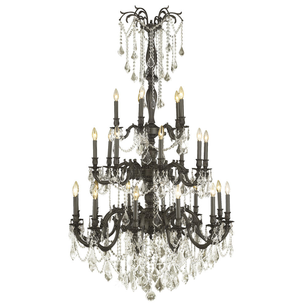 Windsor 25-Light dark Bronze Finish and Clear Crystal Chandelier 38 in. Dia x 62 in. H Three 3 Tier 