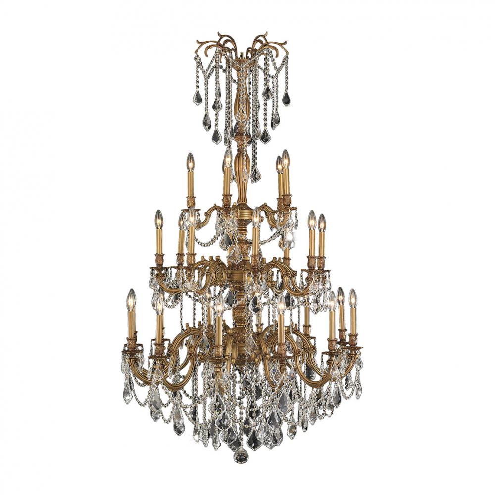 Windsor 25-Light French Gold Finish and Clear Crystal Chandelier 38 in. Dia x 62 in. H Three 3 Tier