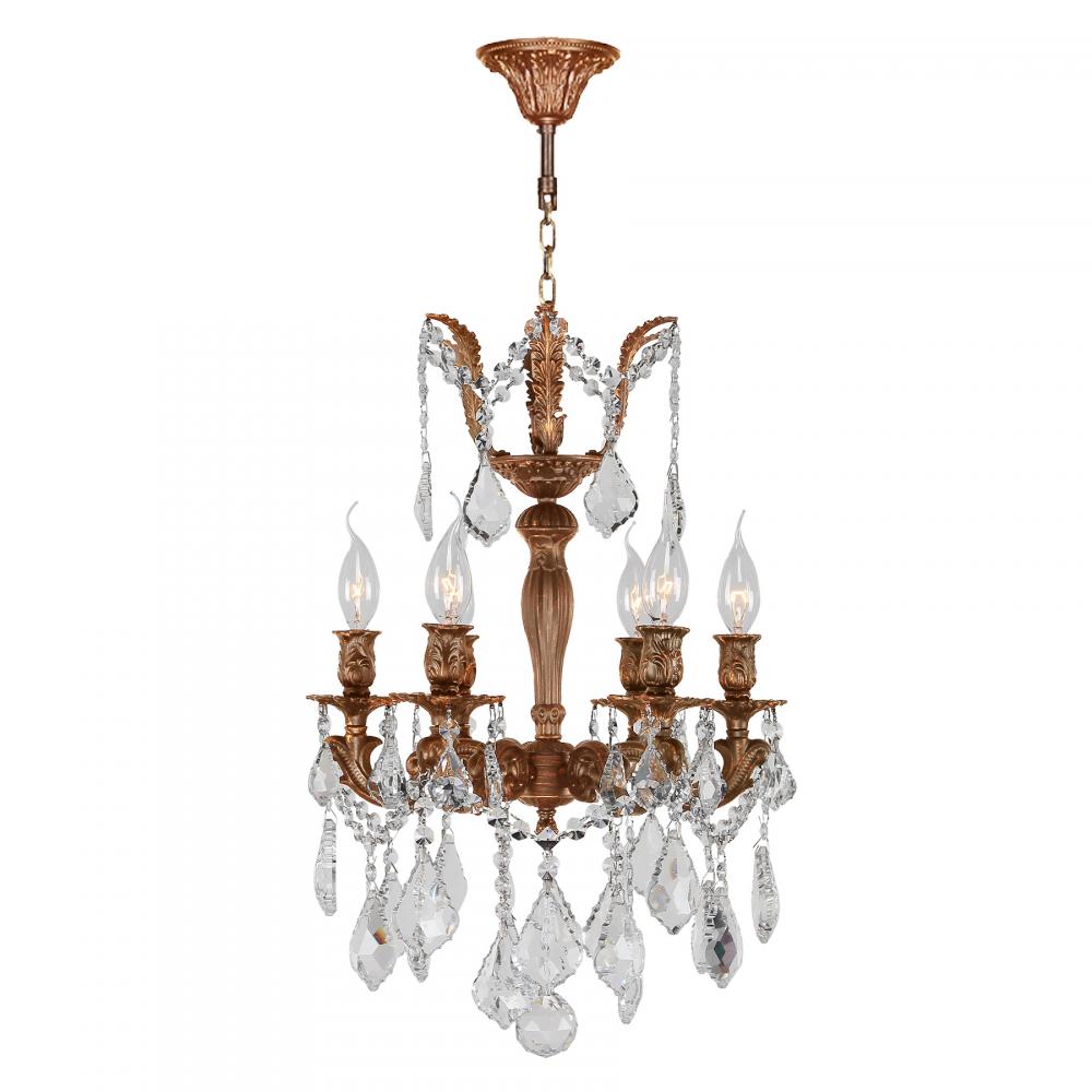 Versailles 6-Light French Gold Finish and Clear Crystal Mini Chandelier 15 in. Dia x 22 in. H