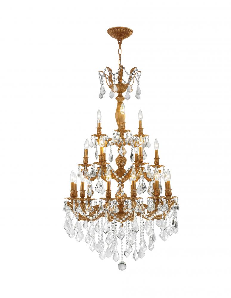 Versailles 21-Light French Gold Finish and Clear Crystal Chandelier 29 in. Dia x 50 in. H Three 3 Ti