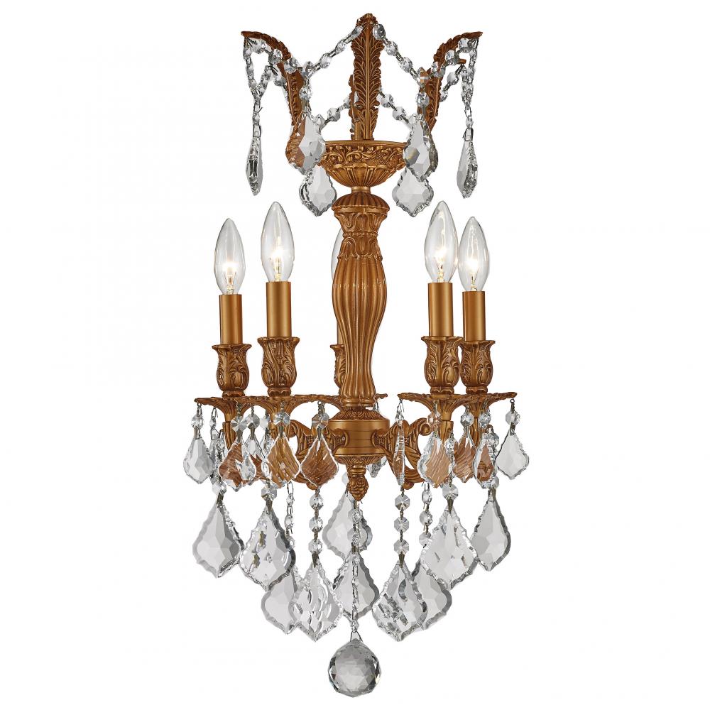 Versailles 5-Light French Gold Finish and Clear Crystal Chandelier 13 in. Dia x 23 in. H Mini