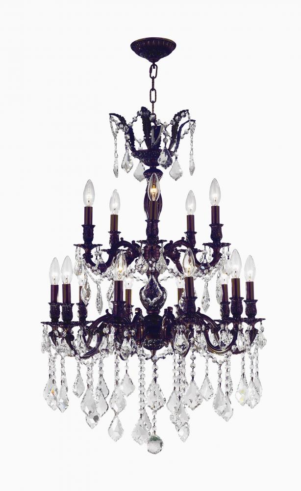 Versailles 15-Light dark Bronze Finish and Clear Crystal Chandelier 24 in. Dia x 35 in. H Two 2 Tier