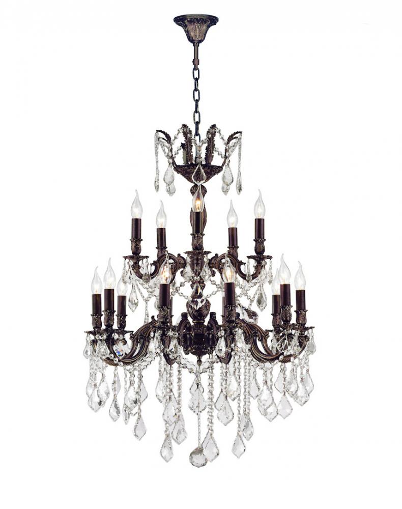 Versailles 18-Light dark Bronze Finish and Clear Crystal Chandelier 24 in. Dia x 35 in. H Two 2 Tier
