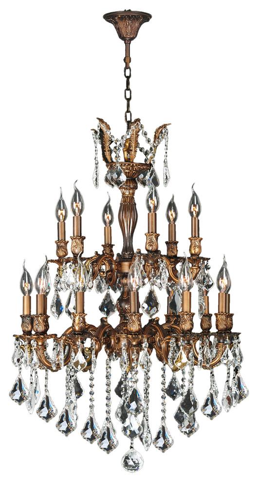 Versailles 18-Light French Gold Finish and Clear Crystal Chandelier 24 in. Dia x 35 in. H Two 2 Tier