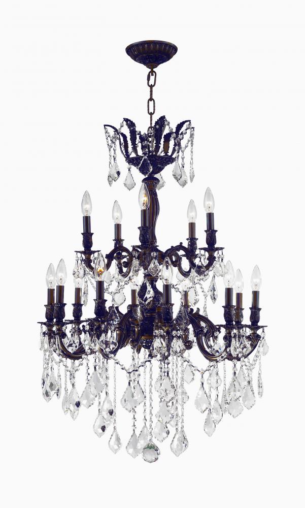 Versailles 15-Light dark Bronze Finish and Clear Crystal Chandelier 27 in. Dia x 39 in. H Two 2 Tier
