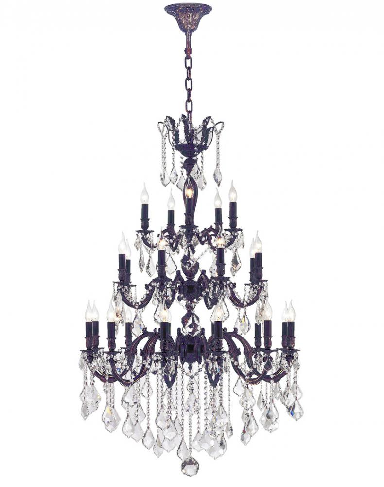 Versailles 25-Light dark Bronze Finish and Clear Crystal Chandelier 36 in. Dia x 50 in. H Three 3 Ti