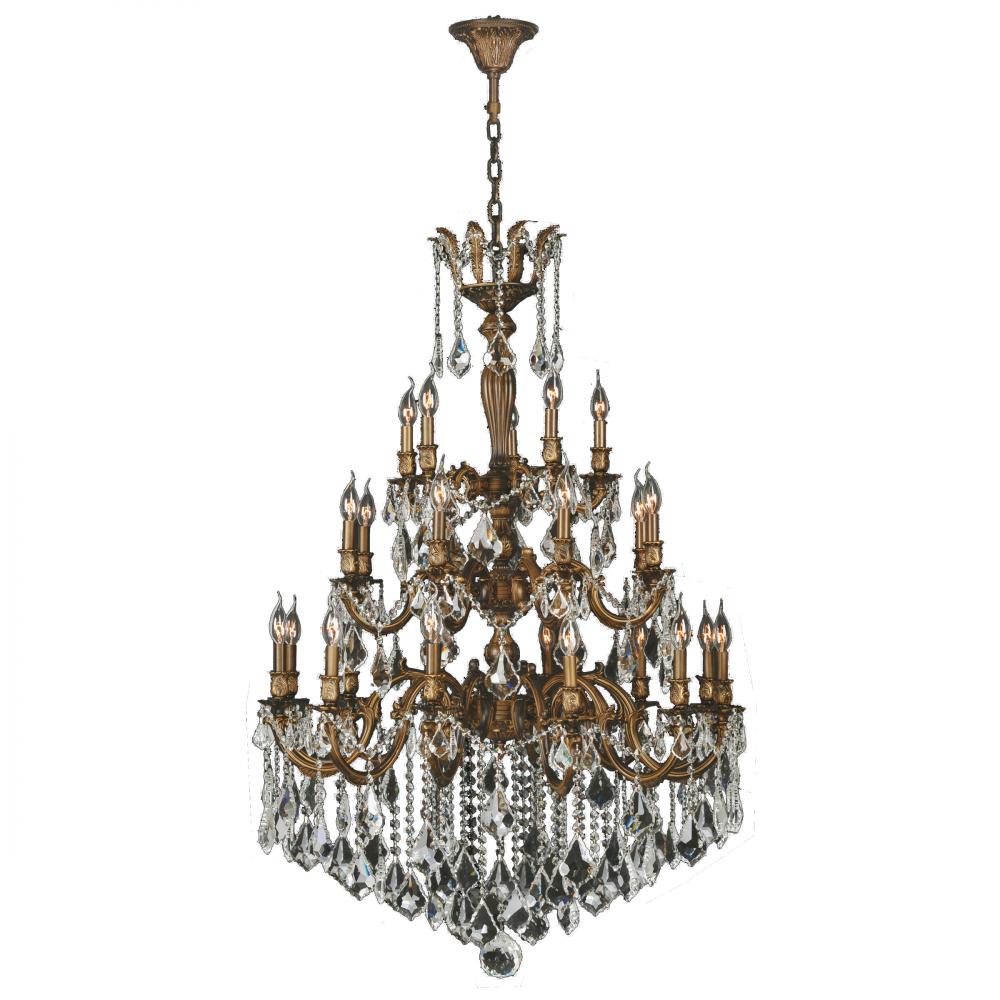 Versailles 25-Light French Gold Finish and Clear Crystal Chandelier 36 in. Dia x 50 in. H Three 3 Ti