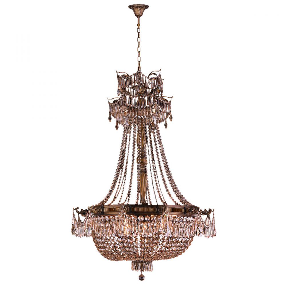 Winchester 12-Light Antique Bronze Finish and Golden Teak Crystal Chandelier 36 in. Dia x 50 in. H L