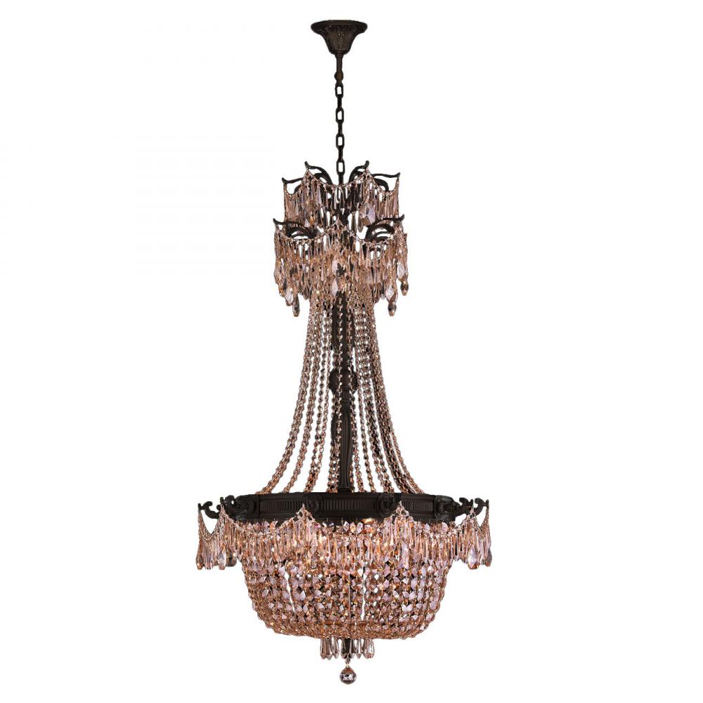 Winchester Collection 10 Light Flemish Brass Finish and Golden Teak Crystal Chandelier 30" D x 5