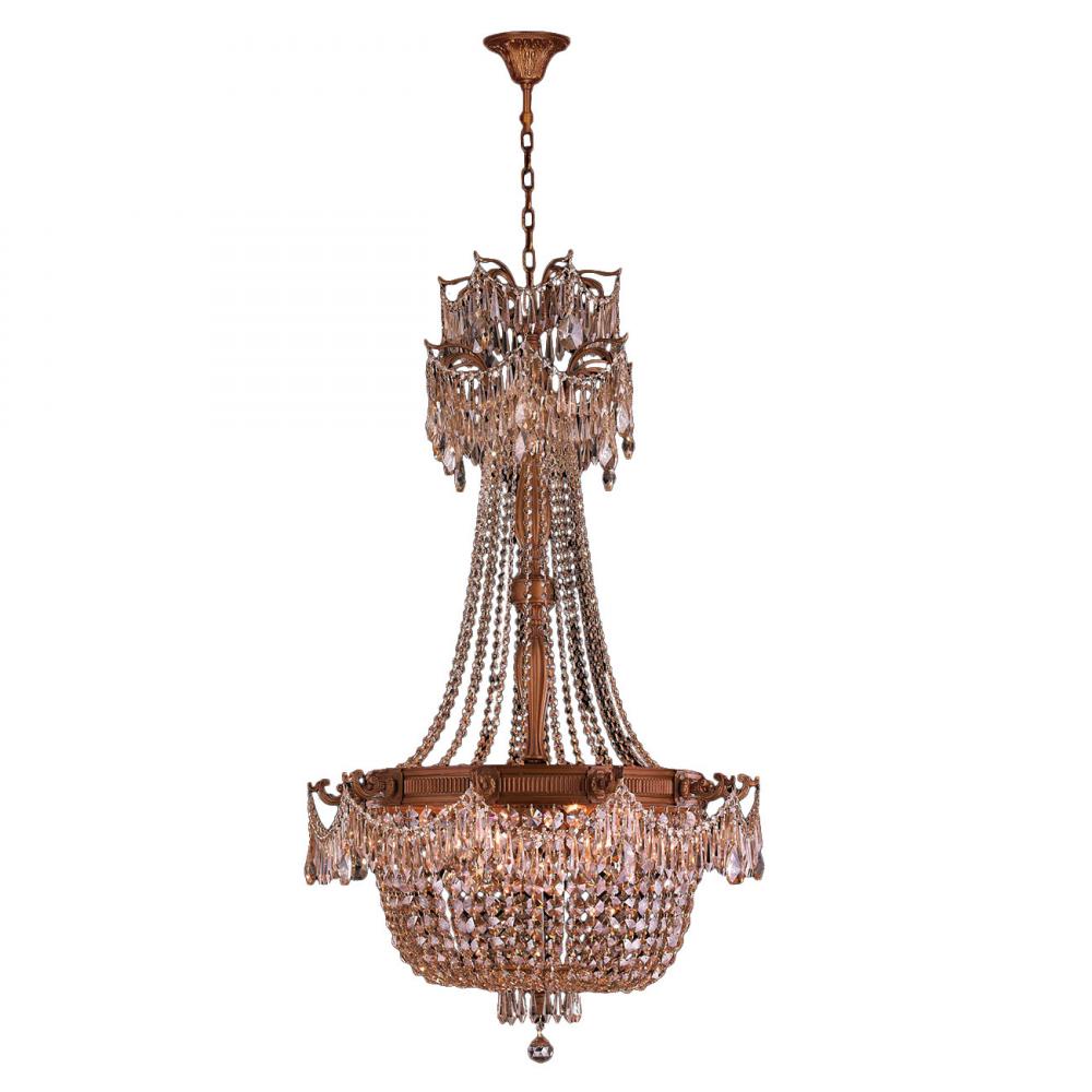 Winchester 10-Light French Gold Finish and Golden Teak Crystal Chandelier 30 in. Dia x 50 in. H Larg