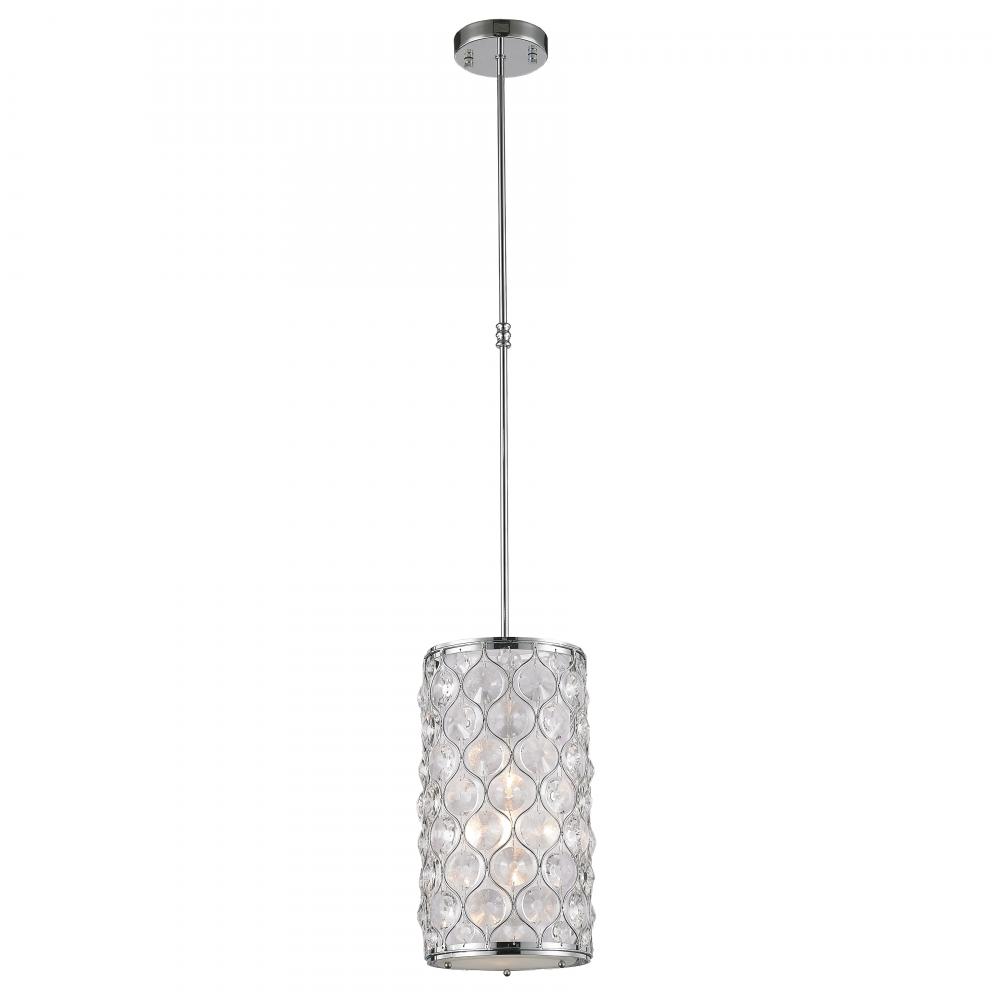 Paris 1-Light Chrome Finish with Clear Crystal Mini Pendant Light 8 in. Dia x 15 in. H