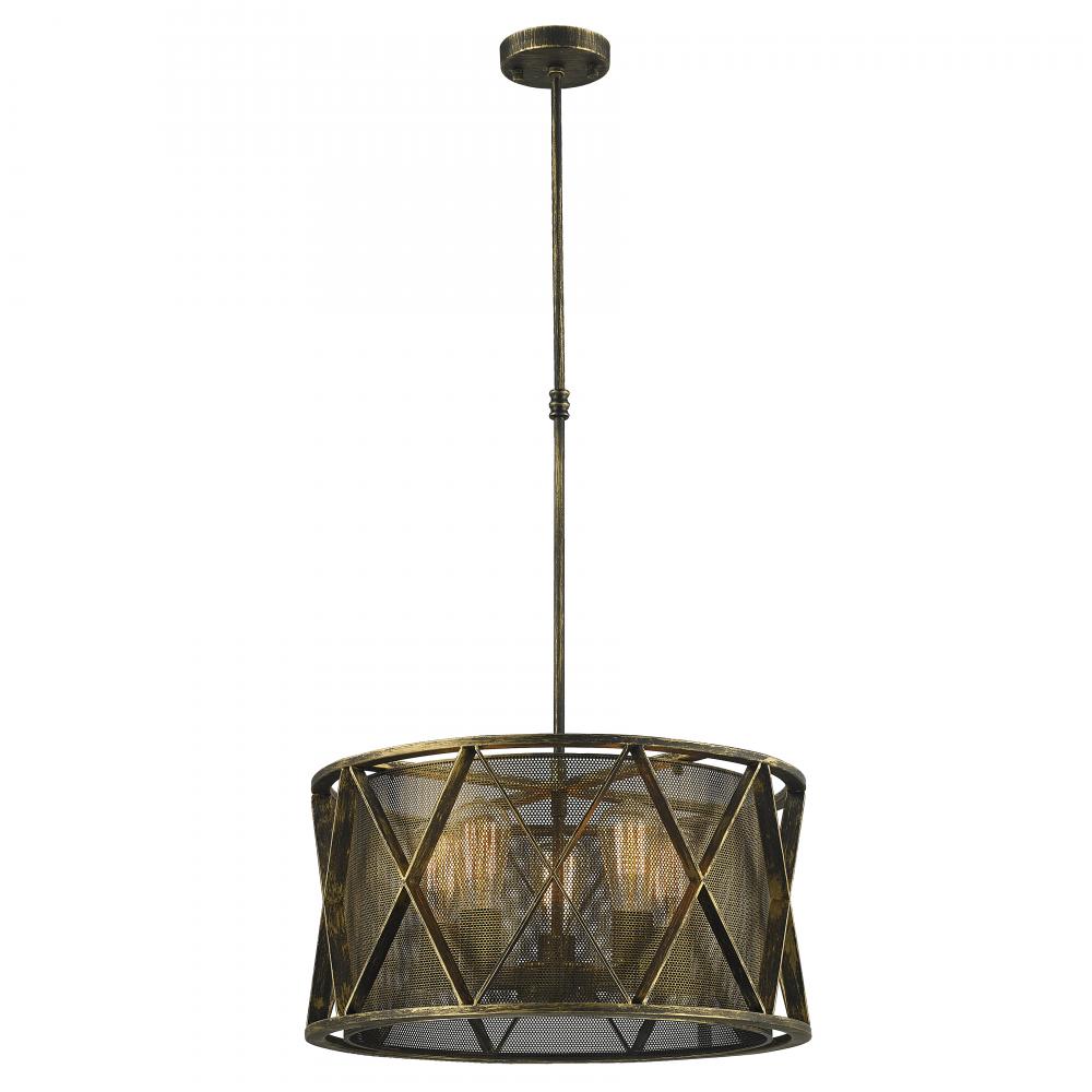 Nautilus 5-Light Antique Bronze Finish Mesh drum Shade Pendant Light 20 in. x 10 in. H Medium