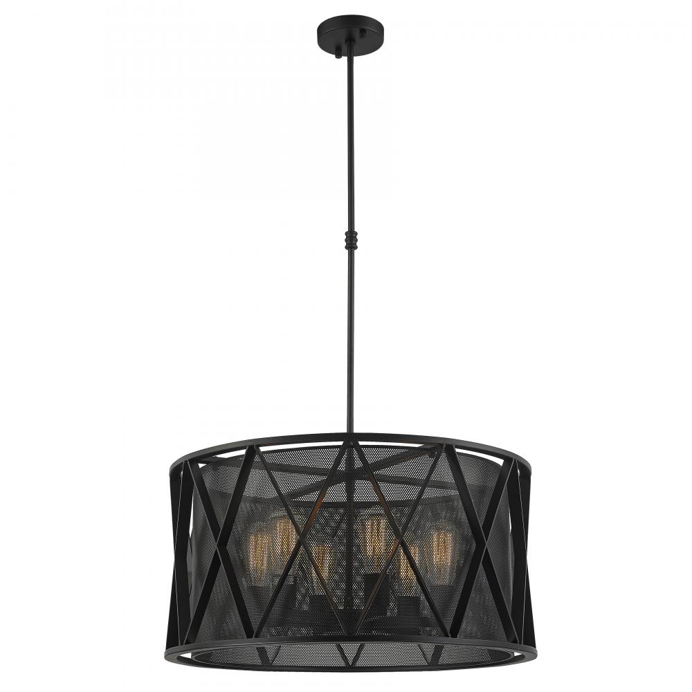 Nautilus 6-Light Matte Black Finish Mesh drum Shade Pendant Light 24 in. Dia x 12 in. H Large