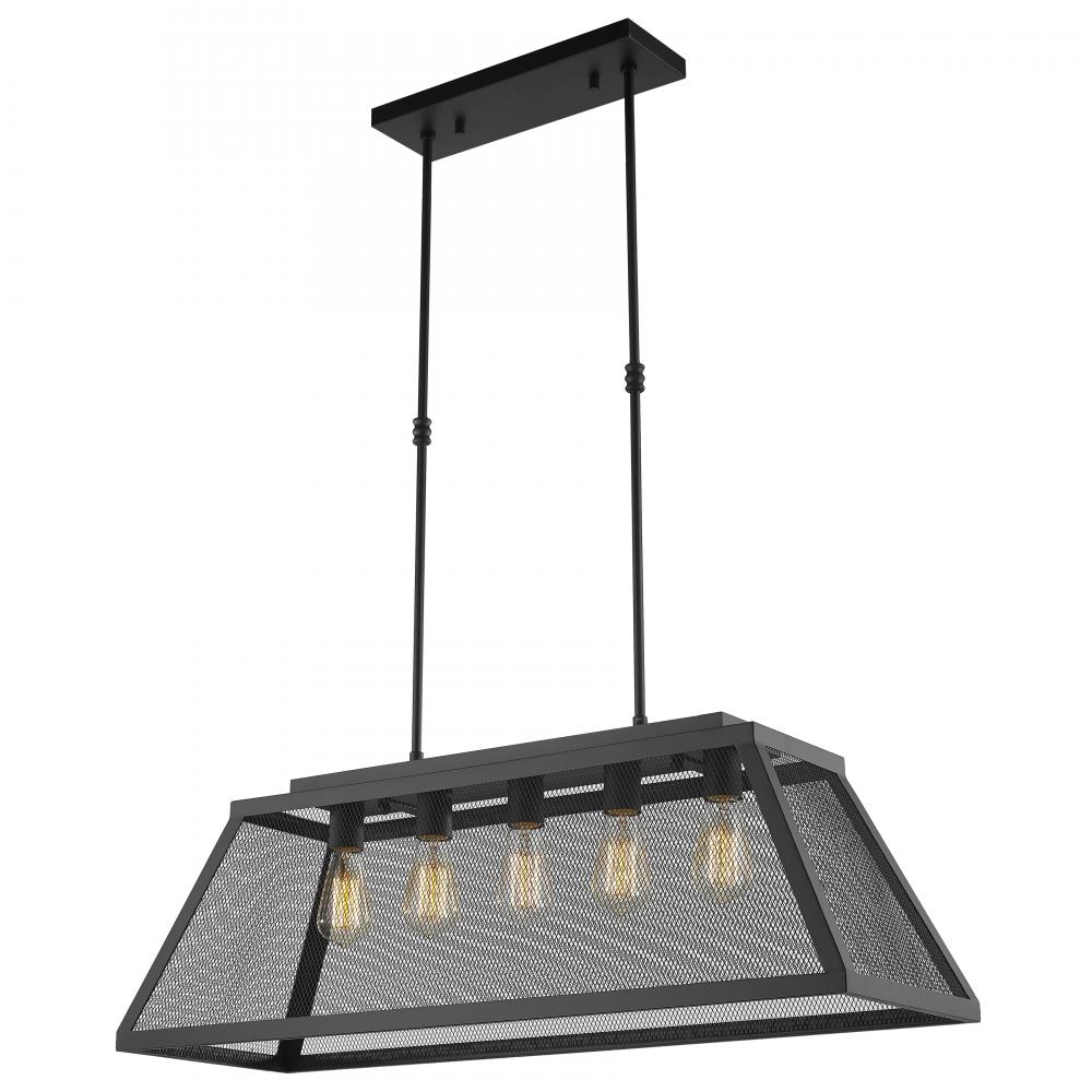 Nautilus 5-Light Matte Black Finish Mesh Kitchen Island Pendant Light 36 in. L x 12 in. W x 12 in. H