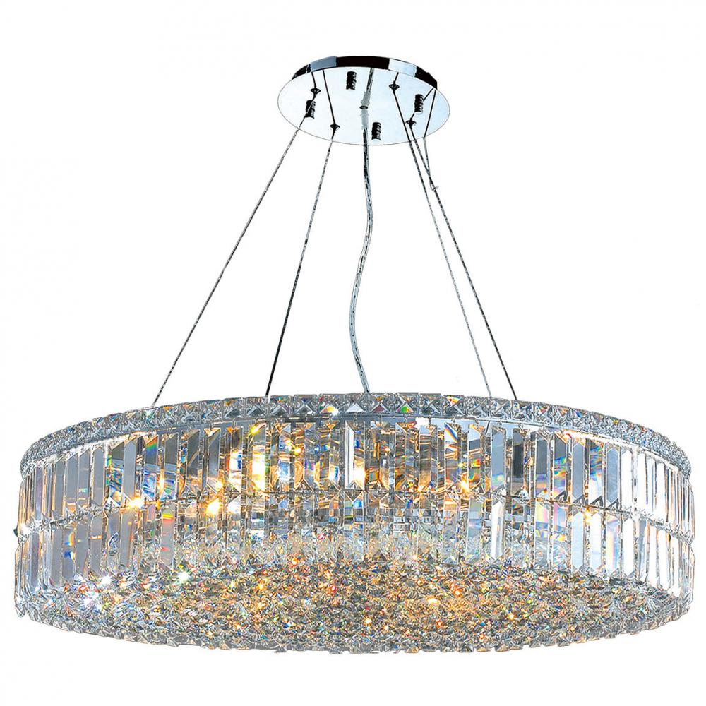 Cascade 18-Light Chrome Finish and Clear Crystal Circle Chandelier 32 in. Dia x 7.5 in. H Large