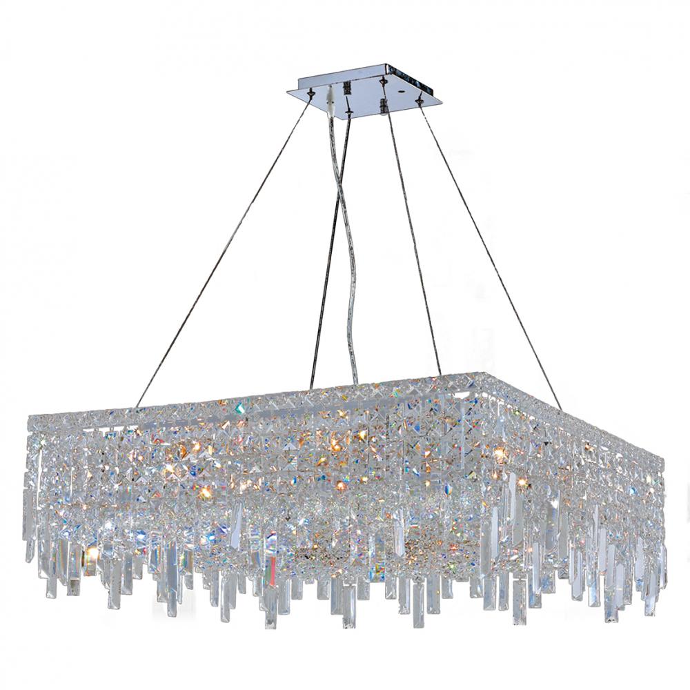 Cascade 12-Light Chrome Finish and Clear Crystal Square Chandelier 28 in. L x 28 in. W x 10.5 in. H