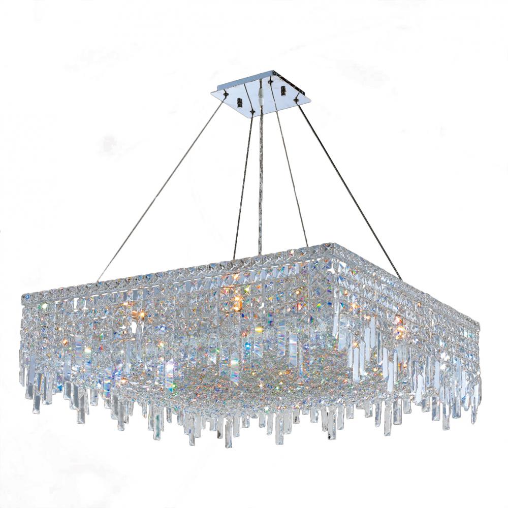 Cascade 12-Light Chrome Finish and Clear Crystal Square Chandelier 32 in. L x 32 in. W x 10.5 in. H