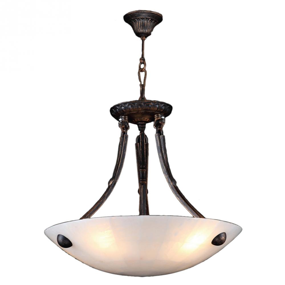 Pompeii Collection 4 Light Flemish Brass Finish and Natural Quartz Bowl Pendant 16" D x 18"