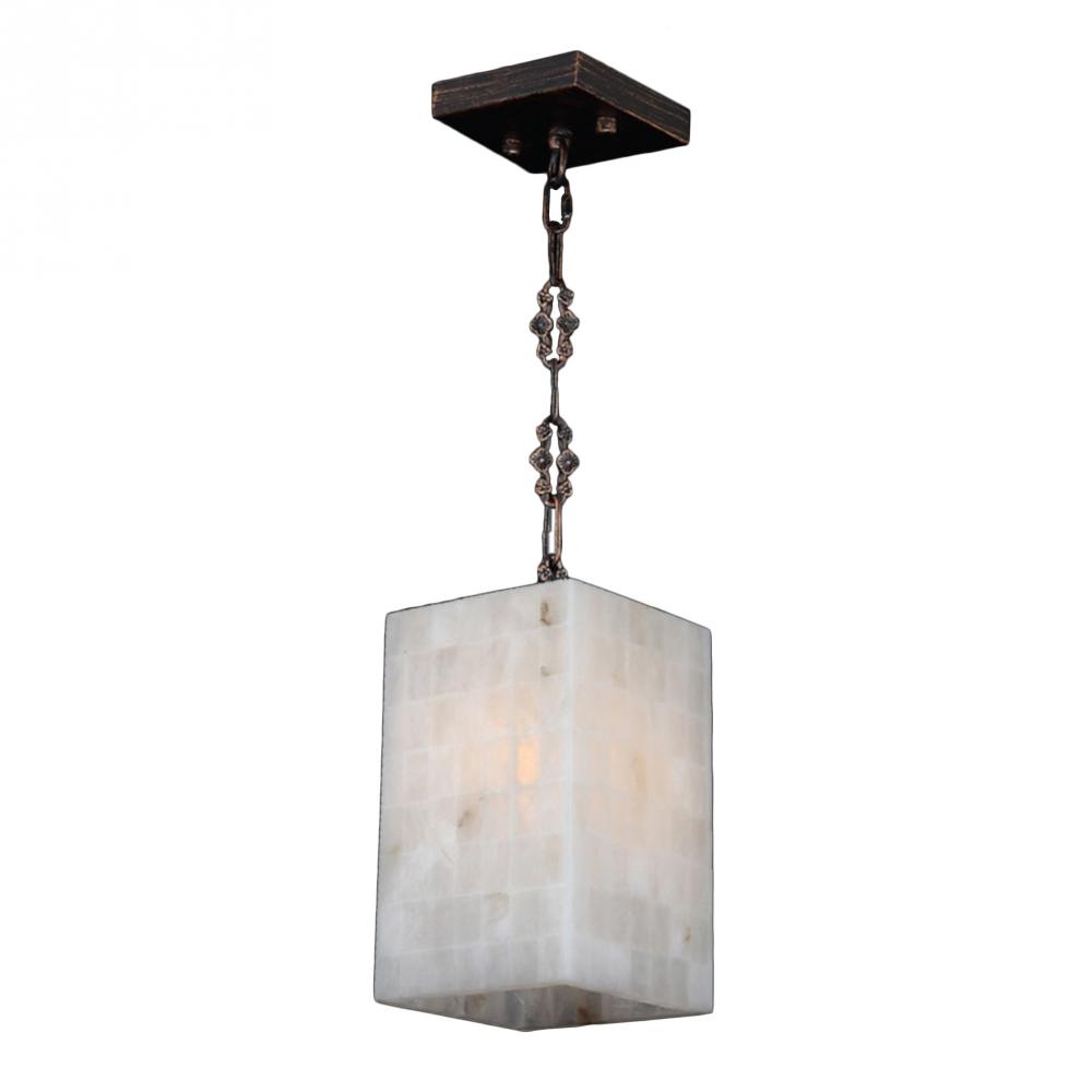 Pompeii Collection 1 Light Flemish Brass Finish and Natural Quartz Square Pendant 6" L x 6"