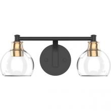 Worldwide Lighting Corp E20067-017 - Jinky 2-Light Black Vanity Light With Clear Globe Shades And Gold Accents W16" X D6” X H6”