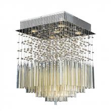 Worldwide Lighting Corp W33261C16-GT - Torrent Collection 5 Light Chrome Finish and Golden Teak Crystal Flush Mount Ceiling Light 16" L