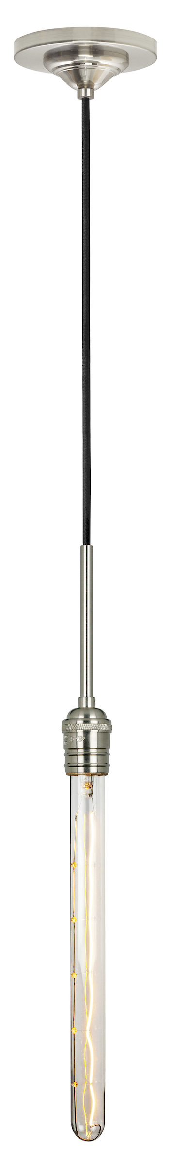 Pendant Retro Tubular Long  Satin Nickel  Black Cord